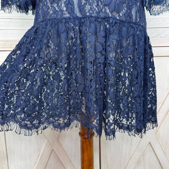 Missguided Sheer Lace Topper Tunic Dress Navy Blue Size 4 Whimsigoth Boho Goth - Picture 7 of 13